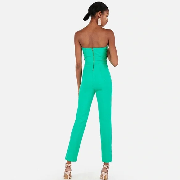 EXPRESS: Size (00/XS) Strapless Sweetheart Neck Jumpsuit in Bright Aqua, bnwt - Picture 2 of 7